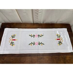 Jobelan Made In Germany Vintage Cotton Embroidered Christmas Table Runner Décor
